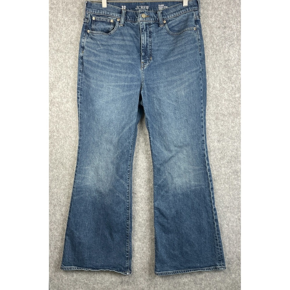 J Crew Vintage Flare Jeans Womens 32 Blue Semi Stretch High Rise Medium Wash